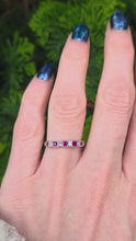 Load and play video in Gallery viewer, 2410: Vintage 18ct Whit Gold Rubies Diamonds Stacker/ Half- Eternity Ring

