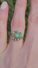 Cargar y reproducir el video en el visor de la galería, 1135: Vintage: 9ct Gold Green Jade  Pearls Floral Cluster Ring- Date Mark 1967
