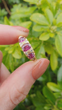 Load and play video in Gallery viewer, 5422: Vintage: (London 1974) 18ct Gold Rubies Brilliant Cut Diamonds Dress Ring - 50 years old,
