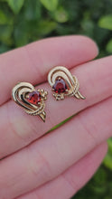 Load and play video in Gallery viewer, 0468: Vintage: 9ct Gold Heart-Cut Red Garnets Earrings- exquisite
