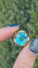 Load and play video in Gallery viewer, Vintage: 9ct Gold Faceted Cut Swiss Blue Topaz ring - From 1976
