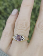 Load and play video in Gallery viewer, 6268 Vintage: 9ct Gold Pink Sapphire 12 Diamonds Dress Ring
