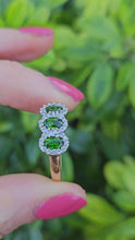 Load and play video in Gallery viewer, 0348: Vintage: 9ct Gold green Diopsides 38 Diamonds Ring- eye candy
