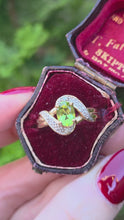 Load and play video in Gallery viewer, 0986: Vintage: 9ct Gold Illusion Set Peridot Diamonds Bypass Ring- eclectic beauty.
