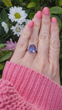 Load and play video in Gallery viewer, 7220:Vintage Rare: 10ct White  Gold Colour Change Blue Fluorite Cocktail Ring- lovely cut and colour array
