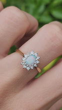 Load and play video in Gallery viewer, 1938: Vintage: 18ct Gold White Opal 12 Diamonds (0.36ct) Halo Ring- Lovely cut and colours
