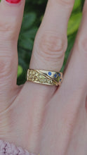 Load and play video in Gallery viewer, 1308: Vintage: Statement 9ct Gold Yellow Sapphires Blue Sapphires Ring- reassuring weight
