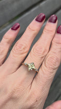 Load and play video in Gallery viewer, 2223 Vintage: 9ct Gold Square Cut Peridot 6 Natural Diamonds Dress Ring

