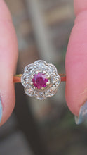Load and play video in Gallery viewer, 2978: Vintage 18ct Goad Ruby &amp; Diamonds Daisy Flower Head Ring
