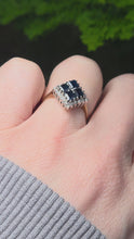 Load and play video in Gallery viewer, 2798: Vintage 9ct Gold Blue Sapphires Natural Diamonds Geometric Set Ring
