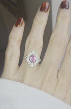 Load and play video in Gallery viewer, 2479: Rare Platinum Pink Sapphire 20 Diamonds Art Deco Style Cluster Ring
