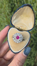 Cargar y reproducir el video en el visor de la galería, 2137 Vintage; 18ct White Gold Ruby Natural Sparkling Diamonds (2.75ct) Cluster Ring- Extraordinary
