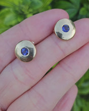 Load and play video in Gallery viewer, 1279: Vintage: 9ct Gold Violet Iolite Bezel Set Earring- good weight
