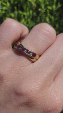 Load and play video in Gallery viewer, 1380: Vintage: 9ct Gold Rubies Diamonds Crossover Ring- sparkling symmetry
