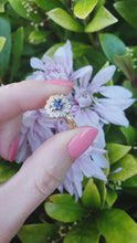 Load and play video in Gallery viewer, 7196: Vintage &amp; Old: 18ct Gold Blue Sapphire 12 Diamonds Flower Head Ring- elegant eye candy
