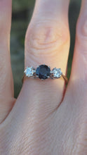 Load and play video in Gallery viewer, 2071: Vintage; 18ct Gold French Blue Sapphire Diamonds (0.3ct) Three Stone Ring- From 1984
