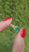 Load and play video in Gallery viewer, 1609: Vintage: 14ct Gold Emerald Diamonds Ring- petite, sparkling and cute
