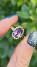 Load and play video in Gallery viewer, Vintage: 9ct Gold Bezel Set Lilac Amethyst Solitaire Ring- From 1972
