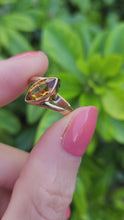 Load and play video in Gallery viewer, 0317: Vintage: 9ct Gold Marquise Cut Orange Citrine Solitaire Ring- dramatic
