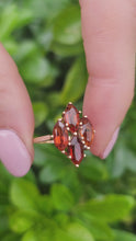 Load and play video in Gallery viewer, 8070: Vintage: (1970): Majestic 9ct Gold Marquise Cut Orange Citrines Cocktail Ring- mature, rich hues
