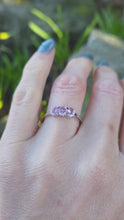 Load and play video in Gallery viewer, 2860: Vintage 9ct White Gold Pink Sapphires Trilogy Ring
