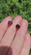 Load and play video in Gallery viewer, 1180: Vintage: 9ct Gold Heart-Cut Garnet Diamond Stud Earrings- Lovely
