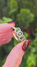 Load and play video in Gallery viewer, 6296 Vintage: 9ct Gold Green Diopsides 38 Natural Diamonds Ring-
