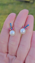 Load and play video in Gallery viewer, 0793: Vintage: 14ct Gold Pearls, Rubies, Iolites Stud Earrings- superb, reassuring weight
