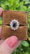 Load and play video in Gallery viewer, 7705: Vintage: (1973) 18ct Gold Australian Blue Sapphire 12 Diamonds Diana Cluster- 51 years old, fine example
