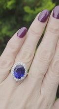 Load and play video in Gallery viewer, 2622: 18ct Gold Cornflower Blue Sapphire (10.65ct) Diamonds Diana Cluster Ring- Exceptional
