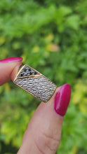 Load and play video in Gallery viewer, 6106Vintage: Heavy 9ct Gold Black White Diamonds Signet Ring- sparkling statement
