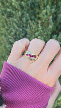 Cargar y reproducir el video en el visor de la galería, 1878 Vintage 18ct Gold Rubies Natural Diamonds Tiered Crossover Ring
