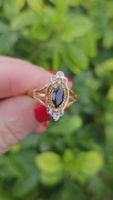 Cargar y reproducir el video en el visor de la galería, 1058: Vintage: 9ct Gold Blue Sapphires Diamonds Dress Ring
