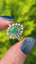 Load and play video in Gallery viewer, 2032: Vintage: 18ct Gold Emerald Diamonds Openwork Marquise Cluster Ring
