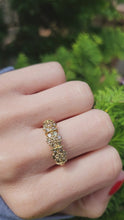 Load and play video in Gallery viewer, 1537: Vintage: 9ct Gold 21 Champagne Diamonds Flowerhead Trilogy Ring- a natural, sparkling beauty
