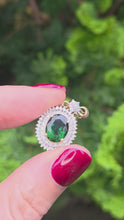 Load and play video in Gallery viewer, 2480- Vintage 9ct Gold Chrome Diopside Glacier Topaz Diana Style Pendant
