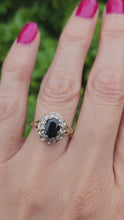 Cargar y reproducir el video en el visor de la galería, 1235: Vintage: 9ct Gold Australian Blue Sapphire Diamonds Cluster Ring - the classic Diana style

