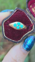 Load and play video in Gallery viewer, 2572- Antique 15ct Gold Geometric Set Turquoises Ring- From 1913
