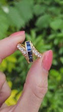 Load and play video in Gallery viewer, 7635: Vintage: Exquisite 18ct Gold Royal Blue Sapphires Diamonds (0.70ct) Cocktail Ring- outrageous beauty, striking design-
