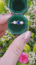 Load and play video in Gallery viewer, 7405 Antique: 18ct Gold Platinum Set French Blue Sapphire Diamonds Dress Ring
