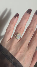 Load and play video in Gallery viewer, 2469: Vintage 14ct White Gold Vibrant White Opal Solitaire Ring
