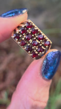 Load and play video in Gallery viewer, 6301 Vintage: 9ct Gold Rich Red Garnets Geometric Set Ring- From 1979
