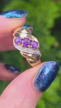 Load and play video in Gallery viewer, 2449 Vintage 9ct Gold Amethyst Diamonds Dress Ring
