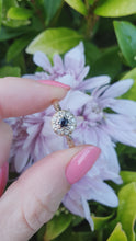 Load and play video in Gallery viewer, 7185: Vintage &amp; Old:  18ct Blue Sapphire 8 Diamonds Daisy Cluster Ring; lovely combination
