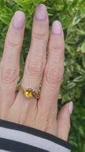 Load and play video in Gallery viewer, 8224: Vintage 9ct Gold 9 Lemon/Orange Citrines 10 Round Cut Diamonds Ring
