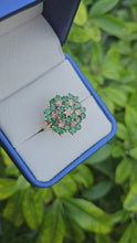 Load and play video in Gallery viewer, 0560: Vintage: Large 9ct Gold Emeralds Diamonds Tiered Cluster Ring- Date-mark 1980
