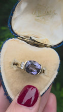 Load and play video in Gallery viewer, 5999: Vintage: 9ct Gold Oval Faceted Purple Amethyst Diamond Dress Ring
