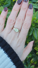 Load and play video in Gallery viewer, 7108:  Vintage: 9ct Gold Mint Green Fluorite Diamonds Dress Ring- nice weight, lovely hues
