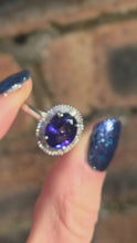 Load and play video in Gallery viewer, 2624: Vintage: Platinum Large Violet Tanzanite 48 Sparkling Diamonds Cluster Ring
