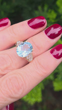 Load and play video in Gallery viewer, 5804 Vintage; 9ct Gol Faceted Cut Swiss Blue Topaz natural Diamonds Dress ring
